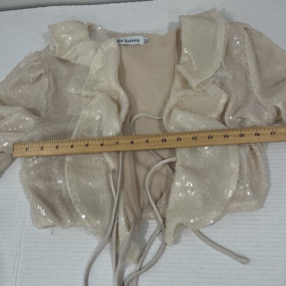 EN SIASON Sequin Crop Jacket Top Fairy Goddess Long Sleeve Mesh Romantic Med NEW - Picture 11 of 14